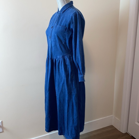 Vintage Eddie Bauer Button Front Polka Dot Denim Midi Dress Size Small - Picture 5 of 15